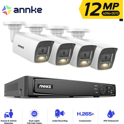 ANNKE 12MP PoE Kits de videovigilancia,4pcs Cámaras Exterior Seguridad,Detección Movimiento,Grabación 24/7 Vision Nocturna (1/5)
