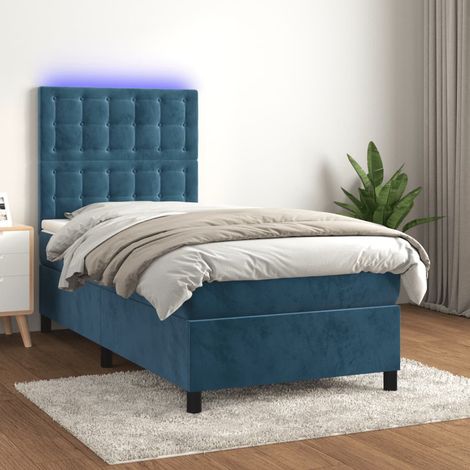 Velours - vidaXL Sommier à lattes de lit et matelas et LED Bleu foncé 80x200 cm - Tête de lit réglable (1/5)