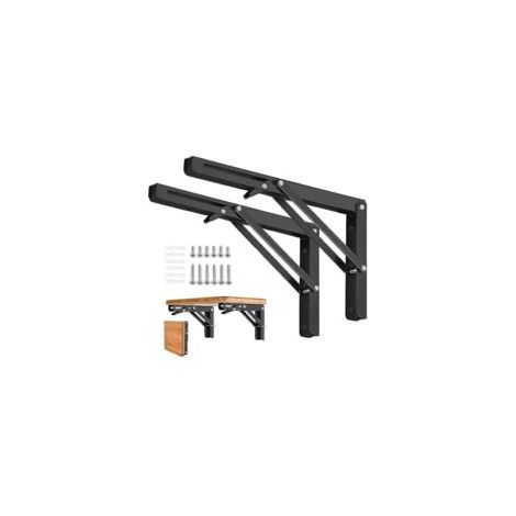 Lot de 2 supports d'étagère pliables en métal robuste, support triangulaire pliable pour étagère murale, charnière de table pliante, gain de place pour table de banc (1/5)