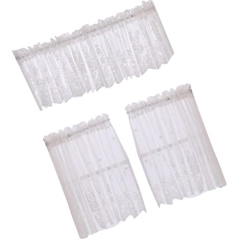 Blanc Rideau Polyester en Court Dentelle, pour Fenêtre (1/5)