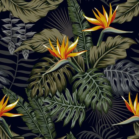 Papier Peint Fleuri Feuilles de Palmier Papier Peint Adhesif Mural 30.5cmx300cm Autocollant Meuble Noir Botanique Motif Stickers Meuble Jungle pour Chambre Salon (1/5)