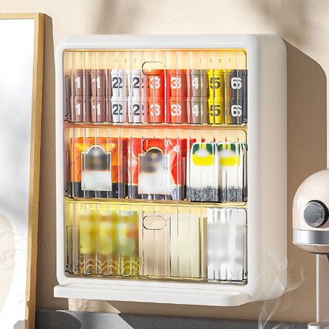 Support mural pour capsules de café en acrylique transparent, compact, rangement de sachets de thé pour bureau L, deux niveaux sans grille + un niveau à trois compartiments (1/5)