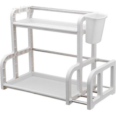 Étagère à épices à 2 niveaux pour la cuisine, étagère de rangement en plastique blanc, robuste (1/5)