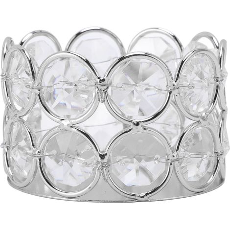 Hollow Candle Holder Crystal Beads Iron Art Decorative Cup for Tealight and Electronic Candles Party Dinner Table Silver (1/5)