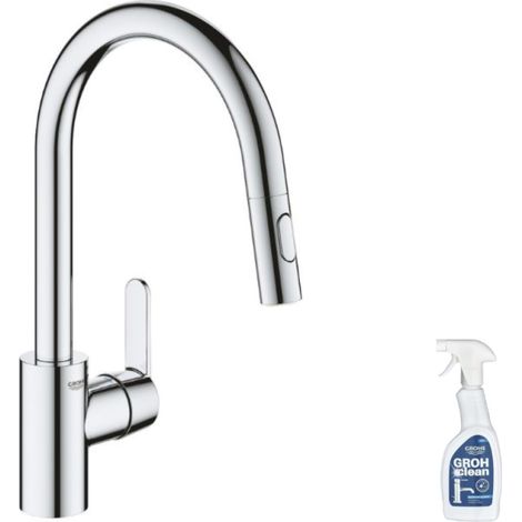 Grifo de cocina con aireador caño alto GROHE Get cromado + limpiador GrohClean (1/3)