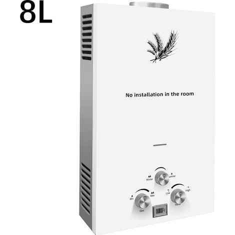 Chauffe-eau instantané au GPL, 8 L, 16 kW, Chauffe-eau au propane avec affichage LED, sécurité renforcée et contrôle intelligent, en acier inoxydable (1/5)