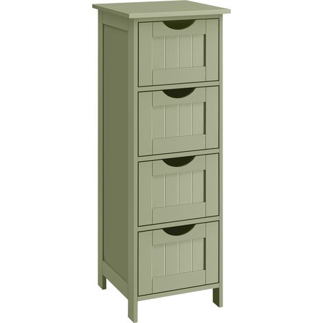 Vasagle – Meuble bas de salle de bain 4 tiroirs – Dimensions 30 x 30 x 82 cm – Panneau MDF vert olive – Fixation murale incluse