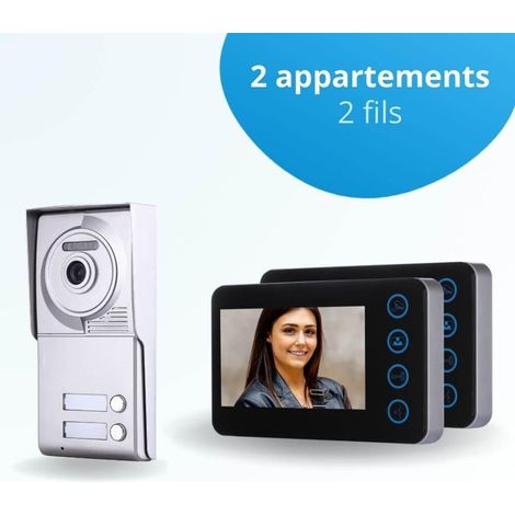 Portier interphone vidéo NEO 2 Fils - 2 appartements - 2 écrans noirs