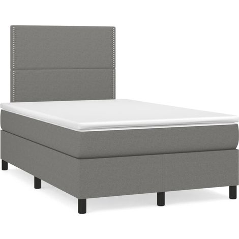 Cama box spring con colchón tela gris oscuro 120x190 cm