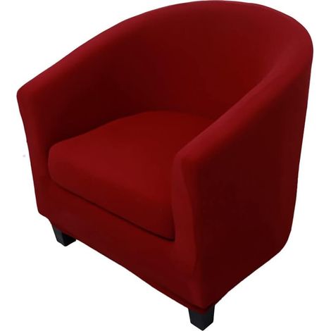 Chesterfield Convertible Armchair Cover, 2-Piece Stretch Armchair Cover, Washable Sofa Cover, Furniture Protector (Solid Colour - Dark Red) (1/5)