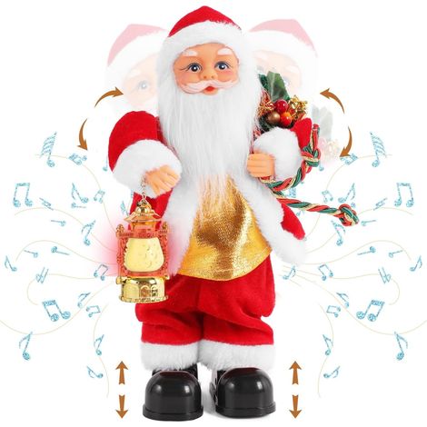 Weihnachtsmann-Puppe, singend und tanzend, gedrehter Weihnachtsmann-Anhänger mit Beleuchtung, handliche Lichterkette, 30 cm (12 Zoll), ideal als Weihnachtsgeschenk für Kinder. (1/4)