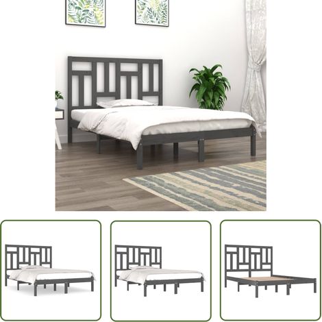 Lit adulte pour 2 personnes, Structure de lit, Assemblage Facile, Gris Bois de pin massif 200x200 cm OIB7648E (1/5)