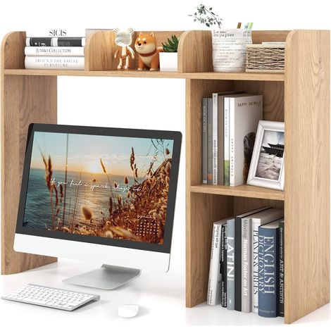 Goplus – Bibliothèque de bureau en bois naturel – 94 x 25 x 74 cm – 5 étagères – Dispositif anti-basculement – Surface résistante aux rayures (1/5)