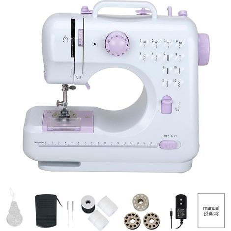 505A Machine à Coudre Portable pour Débutants, avec 12 Points différents Points et Pédale, Mini Machine à Coudre Électrique Légère, pour DIY, Vêtements,Tissu, Rideaux (1/5)