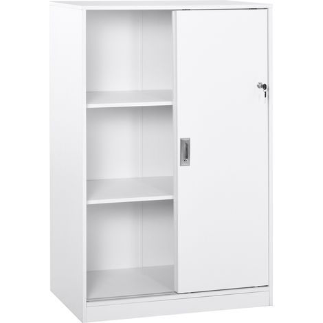 Homcom – Armoire de bureau blanche 80x40x120cm – Panneaux de particules E1 – 2 portes coulissantes verrouillables – 2 étagères