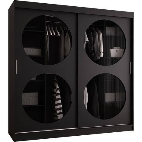 Armario Hartford 531, Negro, 200x200x62cm, Puertas de armario: Correderas, Número de estantes: 5 (1/5)