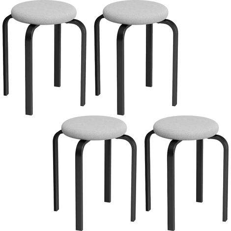Stackable Round Stools Set of 4, Padded, Grey