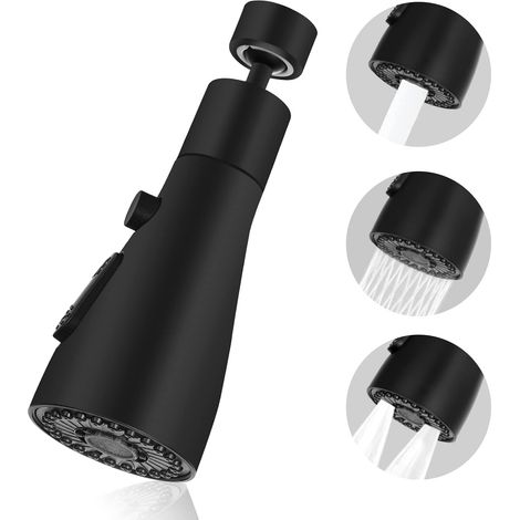 Robinet de pulvérisation d'évier de cuisine, robinet de cuisine à aérateur rotatif à 360 °, buse de robinet de cuisine à 3 modes, pour aérateur de robinet de cuisine FM22 (noir)