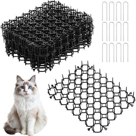 15 Pièces Tapis Anti Chat,Tapis Répulsif Chat avec 12 Piquets en Forme de U d'une,Tapis Répulsifs pour Chat pour L'extérieur,pour Le Jardin, Extérieur,1 Pièce Taille 15×20 cm (1/5)