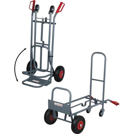 Ribimex – Diable professionnel 2 en 1 PRCD2P – Charge maxi 250 kg – 2 roues increvables Ø 260 mm – Transformable horizontal/vertical