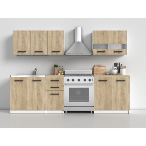 Topeshop – Cuisine complète modulaire linéaire 200 cm – 6 meubles avec plan de travail 3,8 cm – Meuble sous évier 80 cm – Pour cuisines ouvertes (1/3)