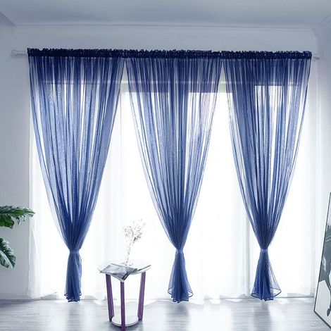 1 Panneau Rideau, Voile Polyester, Passe-Tringle 3,8cm, Bleu Marine, Salon Chambre