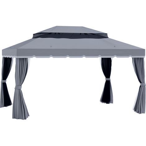 Outsunny 3x4m 2-Tier Gazebo Aluminium Garden Marquee Party Tent Dark Grey