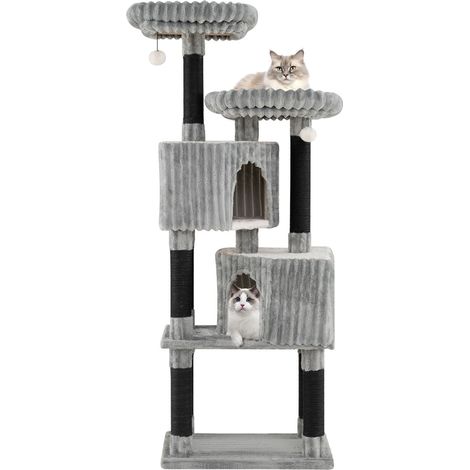 Tiragraffi a più livelli 59 x 40 x 156 cm comfort accogliente nicchie spaziose elegante flanella grigia 200017299