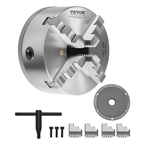 4-Backen-Drehfutter, φ200 mm, selbstzentrierendes Spannfutter mit 38,1-mm-8-Gewindeträgerplatte, 4-200 mm Spannbereich mit T-Schlüsselschrauben, HT300-Material, für Holz-Metall-Drehmaschinen (1/5)