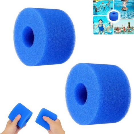 2 pièces - Filtre en mousse pour piscine - Éponge de nettoyage lavable - 10,8 x 4 x 7,3 cm - Cartouche filtrante - Réutilisable - Mousse lavable - Filtre de rechange - Cartouche filtrante - Bleu - Con (1/5)