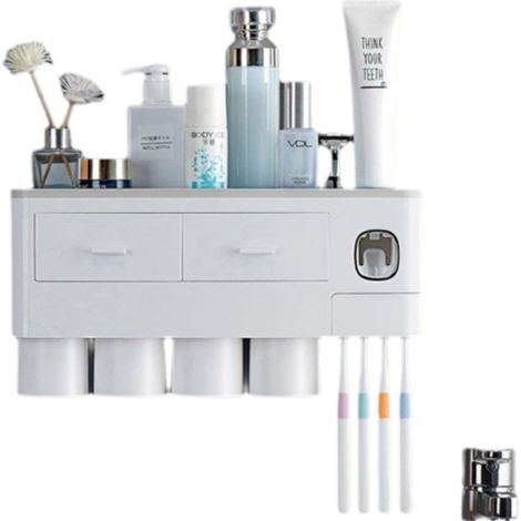 1 Porte-brosses à dents, distributeur automatique, 6 emplacements, 2 gobelets magnétiques, tiroir rangement, salle de bain (1/5)