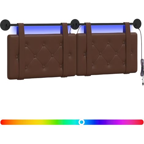 Hanging Headboard with LED Light Brown Faux Leather vidaXL
