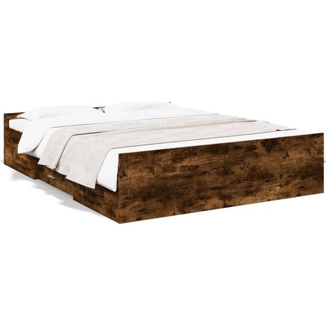 Maison Exclusive - Bettgestell mit Schubladen Räuchereiche 140x20