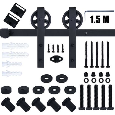 – Système de porte coulissante 150cm – Acier au carbone – Capacité 100kg – Chariot silencieux – Installation facile pour intérieur (1/5)