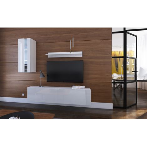 Ensemble meuble TV NEXT 271 AN271-17W-HG21-1A blanc-noir brillant 193 cm