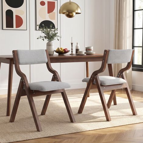 2 chaises de salle à manger pliantes, chaises de salle à manger en bois massif, confortables et respirantes, pliables et faciles à ranger, adaptées pour salle à manger, salon, café, style moderne, lin (1/5)