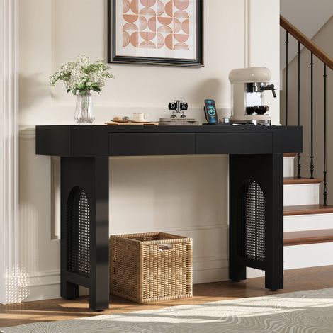 Console avec tiroirs et prises avec usb et type-c, noir, 120x35,5x76,5 cm