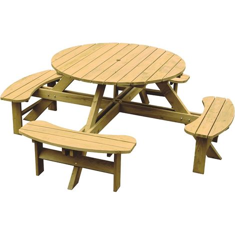 Tavolo tondo con panche in legno di pino massello autoclavato 110x186xH68 cm LASA (1/4)