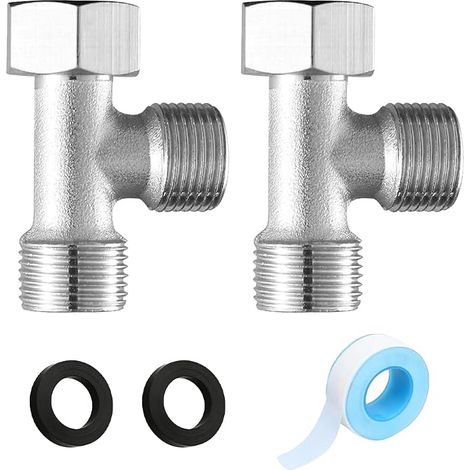 Lot de 2 Connecteur en T 3 voies, Robinet WC 3 Voies avec Rondelle et Ruban d'Étanchéité, T WC 3/8" pour Robinet de Douche (1/5)