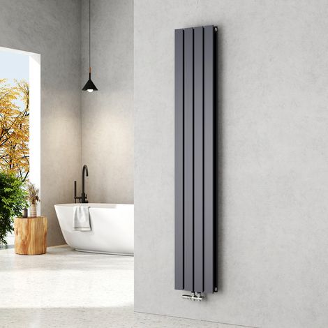 EMKE Radiateur eau chaude en acier, 180x30cm, Tube plat vertical double couche, Convient pour 12,1 m²  Anthracite 911W