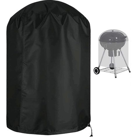 Housse sphérique pour barbecue, imperméable, en tissu Oxford ripstop 210D, anti-UV, avec sangle latérale coupe-vent, noire, 58 x 77 cm (1/4)