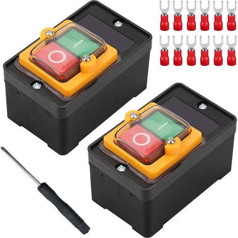 Interrupteur marche/arrêt étanche à bouton-poussoir à verrouillage marche/arrêt avec boîtier 10 A CA 220 V/380 V pour machine à découper, perceuse d'établi - 2 pièces (1/5)