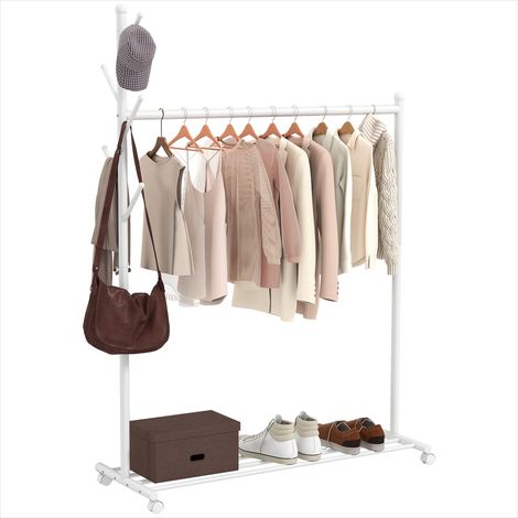 Porte-manteau sur roulettes avec étagère à chaussures blanc 120 (1/5)