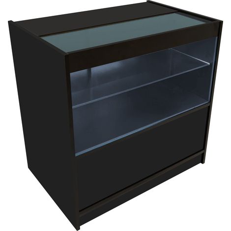 Schwarze LED-Ladentheke C900 – Abschließbare Aufbewahrungseinheit I Glasvitrine