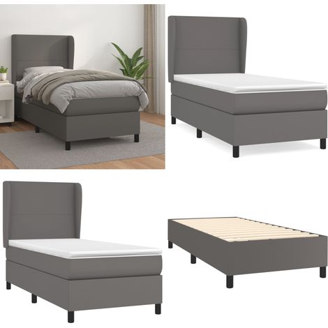 Boxspringbett mit Matratze Grau 100x200 cm Kunstleder - Boxspringbett - Betten - Doppelbett - Luxusbett - Kunstlederbett - Home & Living (1/5)