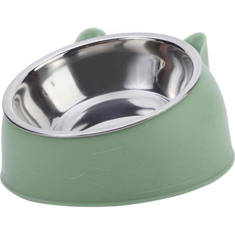 Gamelle inclinée pour chat en acier inoxydable surélevée verte facilite digestion et nettoyage (1/5)