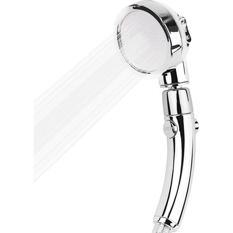 Cabezal de ducha manual con botón de encendido/apagado, 3 modos de rociado de agua, giro de 360°, aumenta la presión y ahorra agua, cromado (1/5)