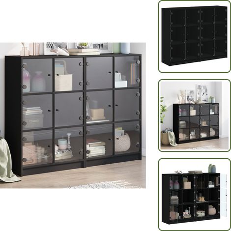 Bücherregal mit Türen Schwarz 136x37x109 cm Holzwerkstoff - Buche Regal - Wohnzimmer Möbel - Sideboard - Regalsystem - Bücherständer