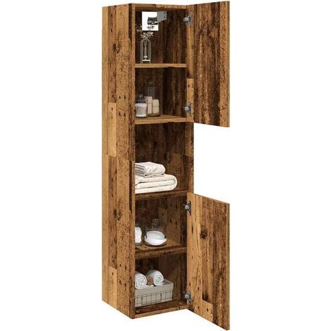 Meuble Salle de Bain Suspendu en Bois d'Ingénierie Style Rustique Vintage avec Évier Intégré, Rangement Moderne et Élégant pour WC (1/5)