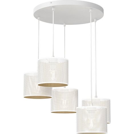 Suspension blanche ronde 5 abat-jour dorés E27 Luminex